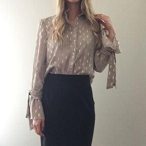 Bell Sleeve Metallic Pattern Button Down